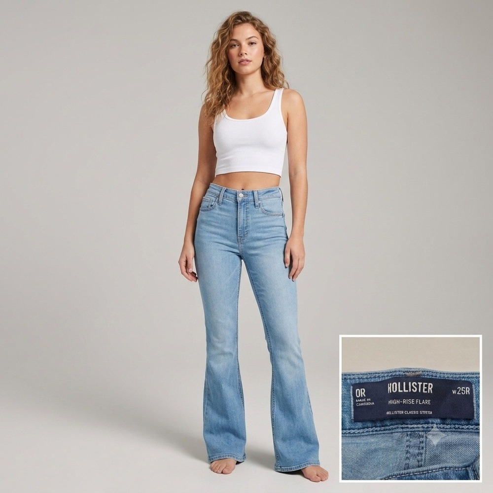 Hollister High-Rise Flare Jeans Women 0R Blue Light Wash Classic Stretch